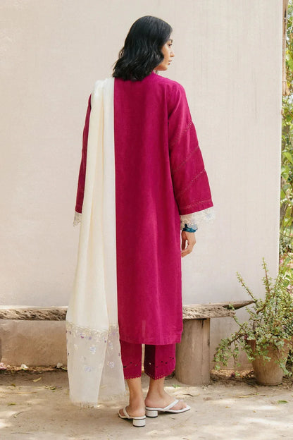 BrandsInn-3PC DHANAK EMBROIDERED SHIRT WITH COTTON NET EMBROIDERED DUPATTA AND TROUSER-BI-4182