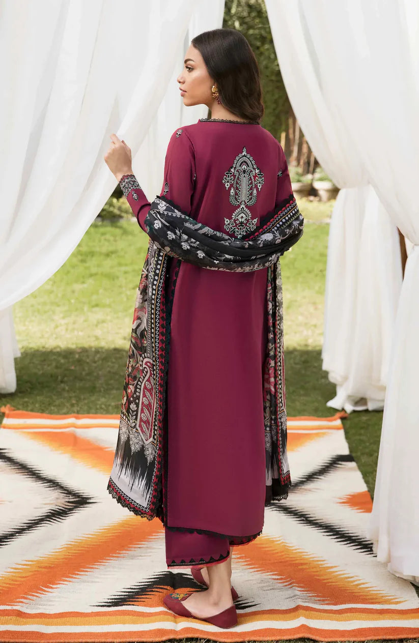 BrandsInn -3PC DHANAK EMBROIDERED SHIRT WITH COUTRAI WOOL PRINTED SHAWL & TROUSER -BI-4123