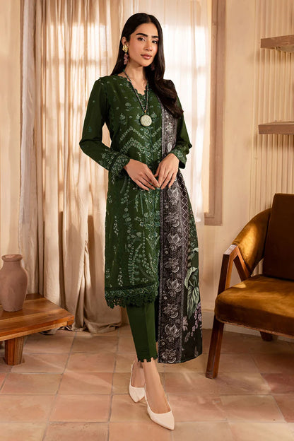 BrandsInn-3PC DHANAK EMBROIDERED SHIRT WITH COURTRAI PRINTED SHAWL & TROUSER-BI-4324