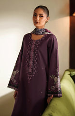 BrandsInn-3PC DHANAK EMBROIDERED SHIRT WITH COURTRAI PRINTED SHAWL & TROUSER-BI-4317