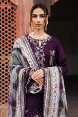 BrandsInn-3PC DHANAK EMBROIDERED SHIRT WITH COURTRAI PRINTED SHAWL & TROUSER-BI-4351