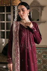 BrandsInn-3PC DHANAK EMBROIDERED SHIRT WITH DHANAK EMBROIDERED SHAWL AND TROUSER-BI-4375