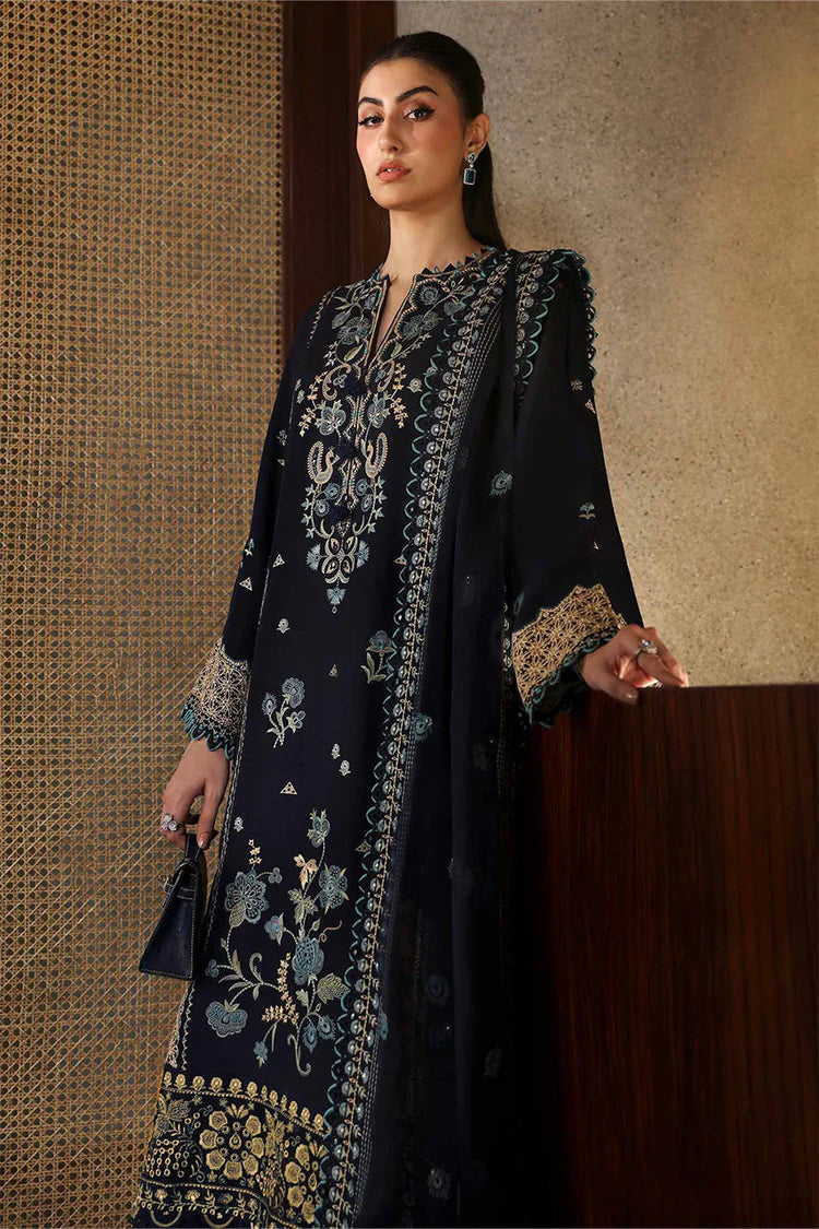 BrandsInn-3PC DHANAK EMBROIDERED SHIRT WITH DHANAK EMBROIDRED SHAWL & TROUSER -BI-4181
