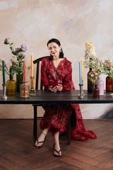 BrandsInn-3PC DHANAK EMBROIDERED SHIRT WITH DHANAK EMB SHAWL AND TROUSER-BI-5168