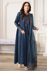 BrandsInn-3PC LAWN PRINTED EMBROIDERED SHIRT WITH ORGANZA EMBROIDERED DUPATTA AND PRINT TROUSER-BI-004