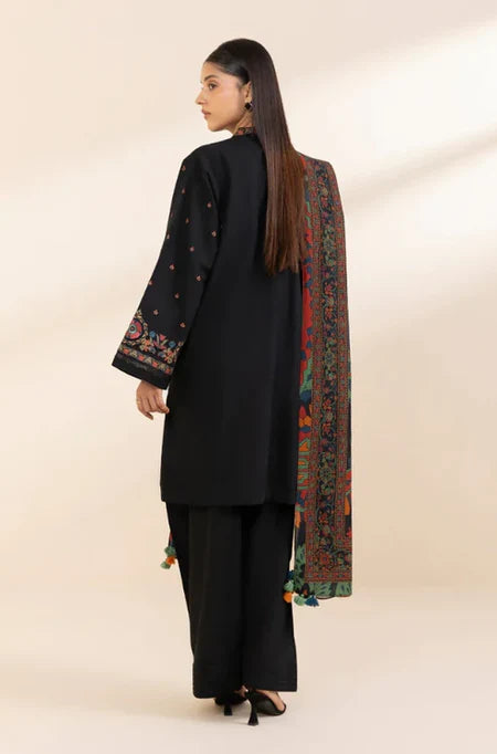 BrandsInn-3PC DHANAK EMBROIDERED SHIRT WITH COURTRAI PRINTED SHAWL & TROUSER-BI-4242