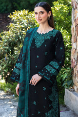 BrandsInn-3PC KHADDAR EMBROIDERED SHIRT WITH COURTRAI PRINTED SHAWL AND TROUSER-BI-4391