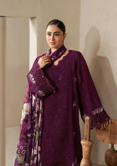 BrandsInn-3PC DHANAK EMBROIDERED SHIRT WITH COUTRAI PRINTED SHAWL AND TROUSER-BI-5253