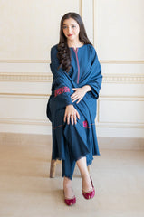 BrandsInn-3PC DHANAK EMBROIDERED SHIRT WITH DHANAK EMBROIDERED SHAWL & TROUSER-BI-4048