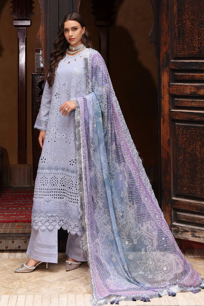 BrandsInn-3PC LAWN CHIKANKARI EMBROIDERED SHIRT WITH MONARK PRINTED DUPATTA AND EMB TRPUSER-BI-294