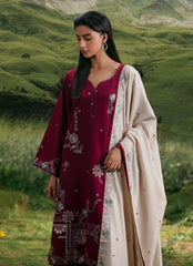 BrandsInn-3PC DHANAK EMBROIDERED SHIRT WITH DHANAK EMBROIDERED SHAWL AND TROUSER-BI-4373