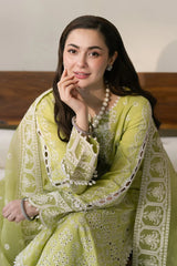 BrandsInn-3PC LAWN EMBROIDERED SHIRT WITH ORGANZA EMBROIDERED DUPATTA & TROUSER-BI-358