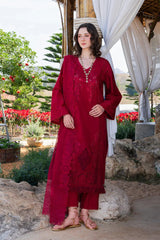 BrandsInn-3PC LAWN CHIKANKARI EMBROIDERED SHIRT WITH KHADDI NET EMB DUPATTA AND TROUSER-BI-4843