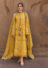 BrandsInn-3PC DHANAK EMBROIDERED SHIRT WITH WOOL PRINTED EMB SHAWL AND TROUSER-BI-5189