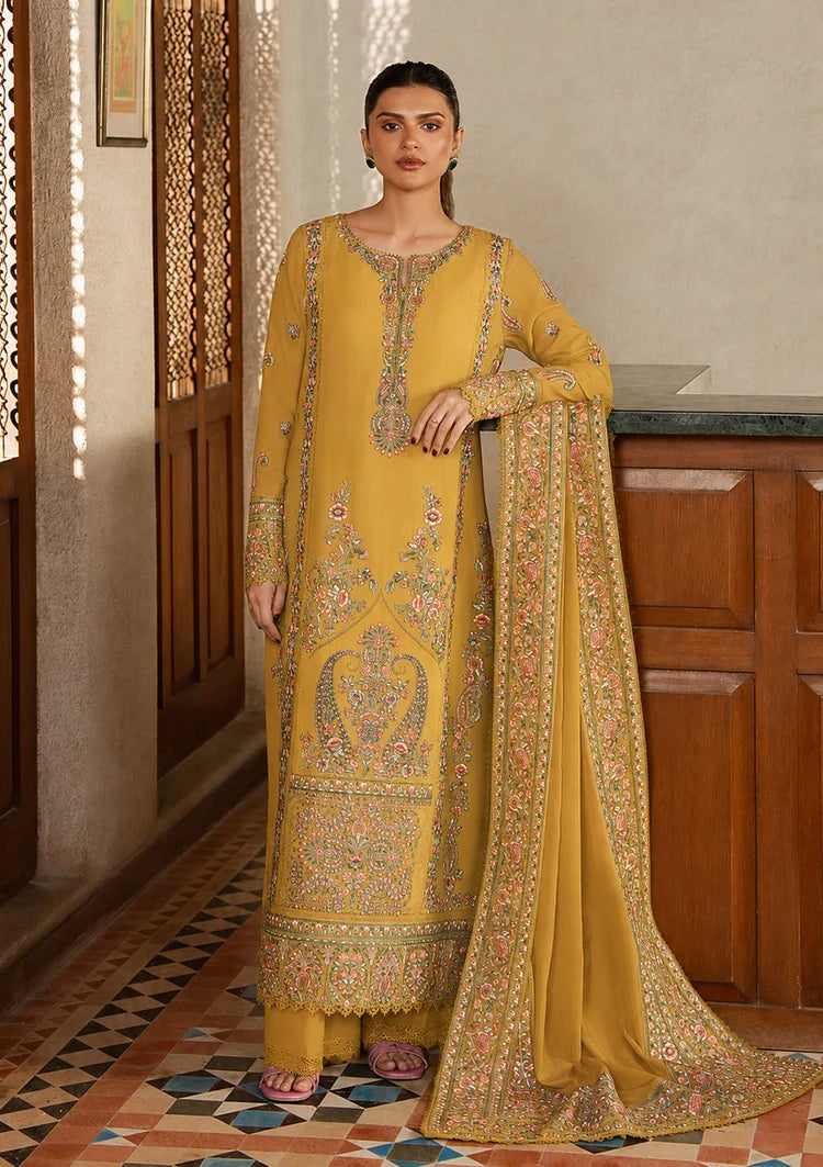 BrandsInn-3PC DHANAK EMBROIDERED SHIRT WITH DHANAK EMB SHAWL AND TROUSER-BI-5209