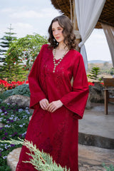 BrandsInn-3PC LAWN CHIKANKARI EMBROIDERED SHIRT WITH KHADDI NET EMB DUPATTA AND TROUSER-BI-4843