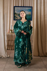 BrandsInn-3PC DHANAK CHIKAN EMBROIDERED SHIRT WITH COUTRAI PRINTED SHAWL AND TROUSER-BI-5300