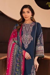 BrandsInn-3PC DHANAK SEQUENCE EMBROIDERED SHIRT WITH COUTRAI PRINTED SHAWL & DHANAK EMB TOUSER--BI-4143