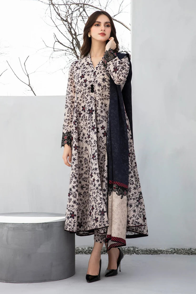 BrandsInn-3PC KHADDAR PRINTED SHIRT WITH KHADDAR PRINT DUPATTA AND PRINT TROUSER-BI-4189