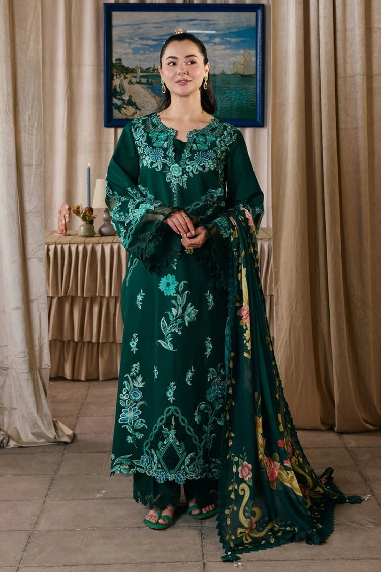 BrandsInn-3PC DHANAK CHIKAN EMBROIDERED SHIRT WITH COUTRAI PRINTED SHAWL AND TROUSER-BI-5300