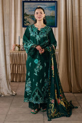 BrandsInn-3PC DHANAK CHIKAN EMBROIDERED SHIRT WITH COUTRAI PRINTED SHAWL AND TROUSER-BI-5300