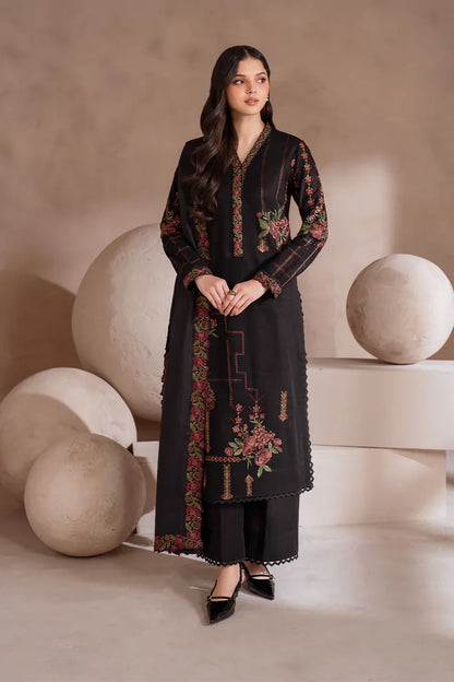 BrandsInn-3PC DHANAK EMBROIDERED SHIRT WITH CHIFFON EMBROIDERED SHAWL & TROUSER-BI-4106