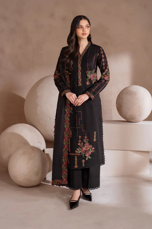 BrandsInn-3PC DHANAK EMBROIDERED SHIRT WITH CHIFFON EMBROIDERED SHAWL & TROUSER-BI-4106