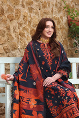 BrandsInn-3PC DHANAK EMBROIDRED SHIRT WITH COURTRAI PRINTED SHAWL AND TROUSER-BI-