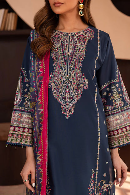 BrandsInn-3PC DHANAK SEQUENCE EMBROIDERED SHIRT WITH COUTRAI PRINTED SHAWL & DHANAK EMB TOUSER--BI-4143