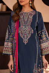 BrandsInn-3PC DHANAK SEQUINS EMBROIDERED SHIRT WITH WOOL PRINTED SHAWL & DHANAK EMB TOUSER-BI-4179