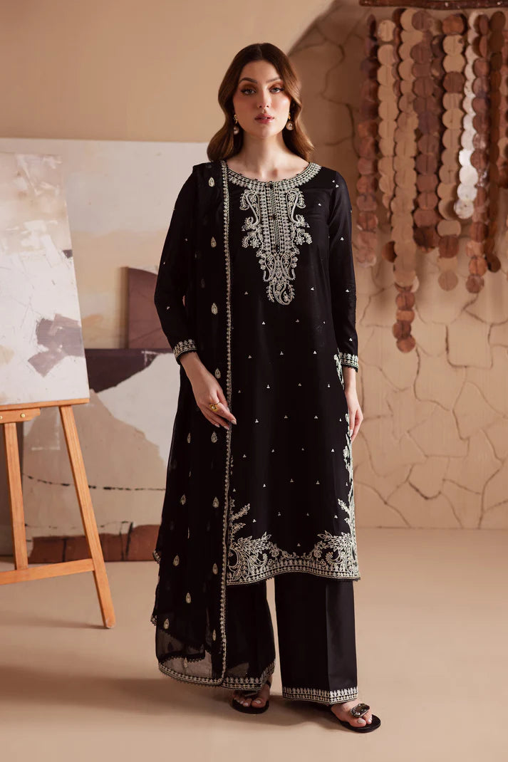 BrandsInn-3PC DHANAK EMBROIDERED SHIRT WITH CHIFFON EMBROIDERED DUPATTA AND TROUSER -BI-4138