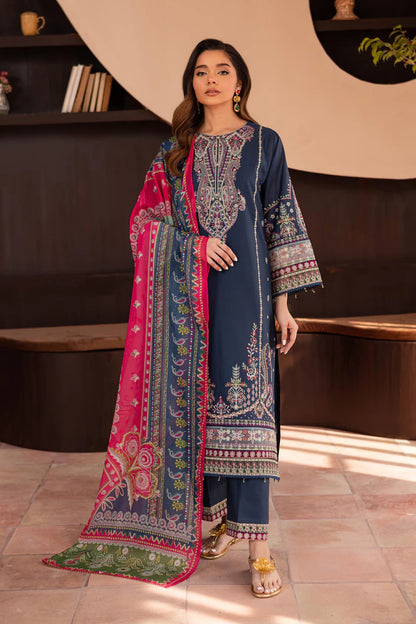 BrandsInn-3PC DHANAK SEQUENCE EMBROIDERED SHIRT WITH COUTRAI PRINTED SHAWL & DHANAK EMB TOUSER--BI-4143