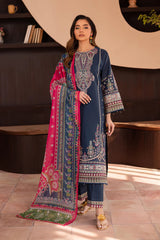 BrandsInn-3PC DHANAK SEQUENCE EMBROIDERED SHIRT WITH COUTRAI PRINTED SHAWL & DHANAK EMB TOUSER--BI-4143
