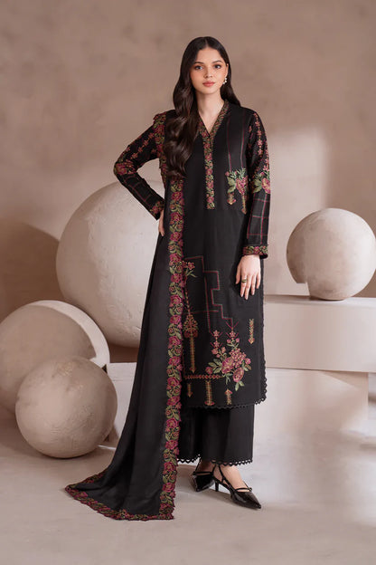 BrandsInn-3PC DHANAK EMBROIDERED SHIRT WITH CHIFFON EMBROIDERED SHAWL & TROUSER-BI-4106