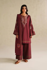 BrandsInn-3PC DHANAK EMBROIDERED SHIRT WITH DHANAK EMBROIDERED SHAWL AND EMB TROUSER -BI-5164