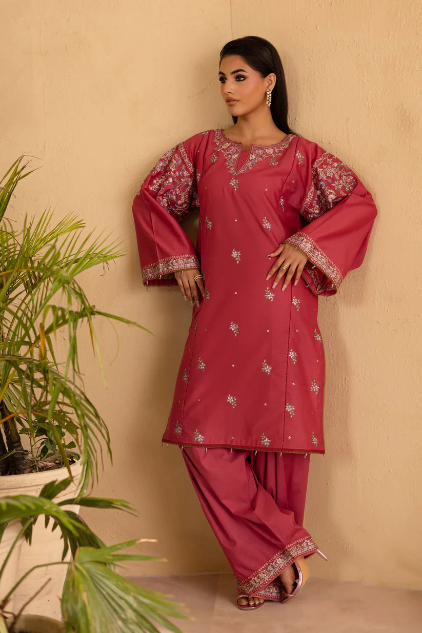 BrandsInn-2PC DHANAK EMBROIDERED SHIRT & EMBROIDERED TROUSER-BI-4180