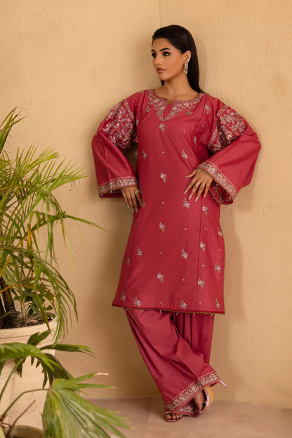 BrandsInn-2PC DHANAK EMBROIDERED SHIRT & EMBROIDERED TROUSER-BI-4180