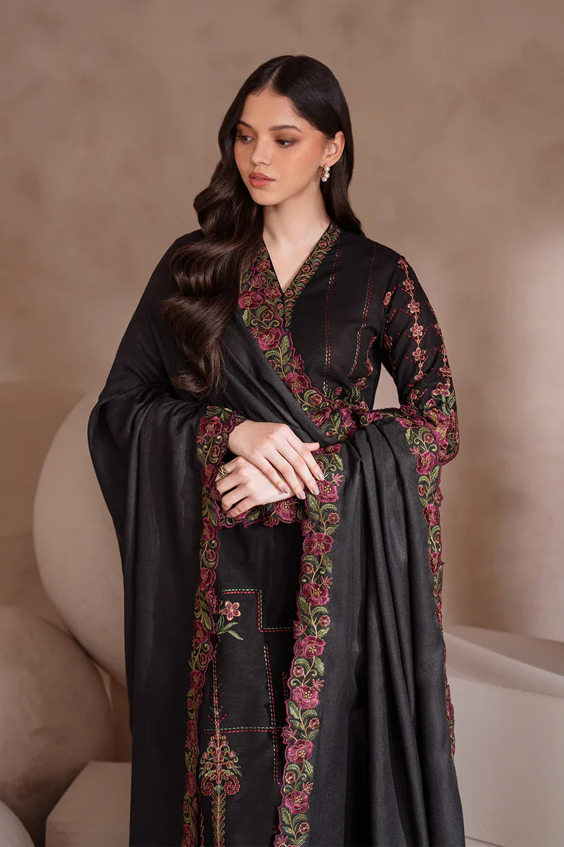 BrandsInn-3PC DHANAK EMBROIDERED SHIRT WITH CHIFFON EMBROIDERED SHAWL & TROUSER-BI-4106