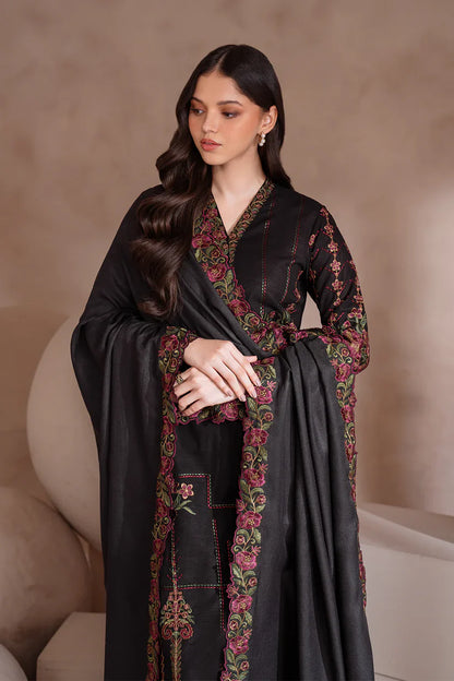 BrandsInn-3PC DHANAK EMBROIDERED SHIRT WITH CHIFFON EMBROIDERED SHAWL & TROUSER-BI-4106