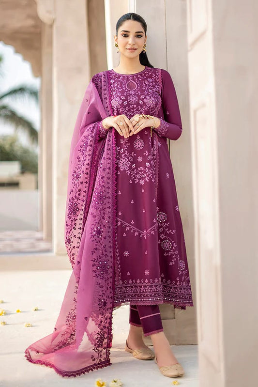 BrandsInn- 3PC LAWN HEAVY EMBROIDERED SHIRT WITH ORGANZA HEAVY EMBROIDERED DUPATTA-BI-119