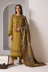 BrandsInn-3PC DHANAK EMBROIDERED SHIRT WITH WOOL PRINTED SHAWL AND TROUSER-BI-5275