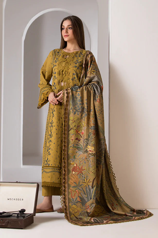 BrandsInn- 3PC LAWN EMBROIDERED SHIRT WITH MONARK PRINT DUPATTA AND TROUSER-BI-216