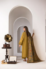BrandsInn-3PC DHANAK EMBROIDERED SHIRT WITH WOOL PRINTED SHAWL AND TROUSER-BI-5275
