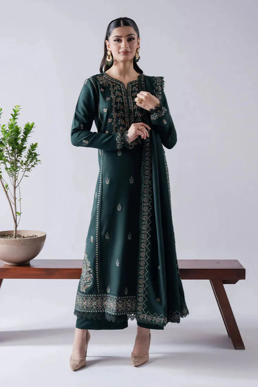 ASIM JOFA-3PC DHANAK EMBROIDERED SHIRT WITH DHANAK EMBROIDERED SHAWL & TROUSER-BI-4169