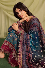 NUREH-3PC LAWN DIGITAL PRINTED EMBROIDERED SHIRT WITH CHUNRI PRINTED EMB DUPATTA AND DYED TROUSER-BI-018