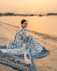 BrandsInn-FROCK 3PC LAWN EMBROIDERED SHIRT WITH NET EMBROIDERED DUPATTA AND TROUSER-BI-4847