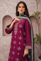 BrandsInn-3PC DHANAK EMBROIDERED SHIRT WITH COURTRAIWOOL PRINT SHAWL-BI-4096