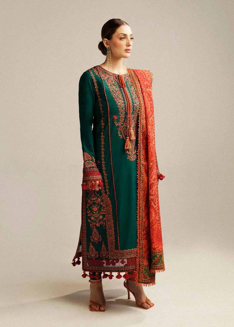 BrandsInn-3PC DHANAK EMBROIDERED SHIRT WITH COURTRAI PRINTED SHAWL AND TROUSER-BI-