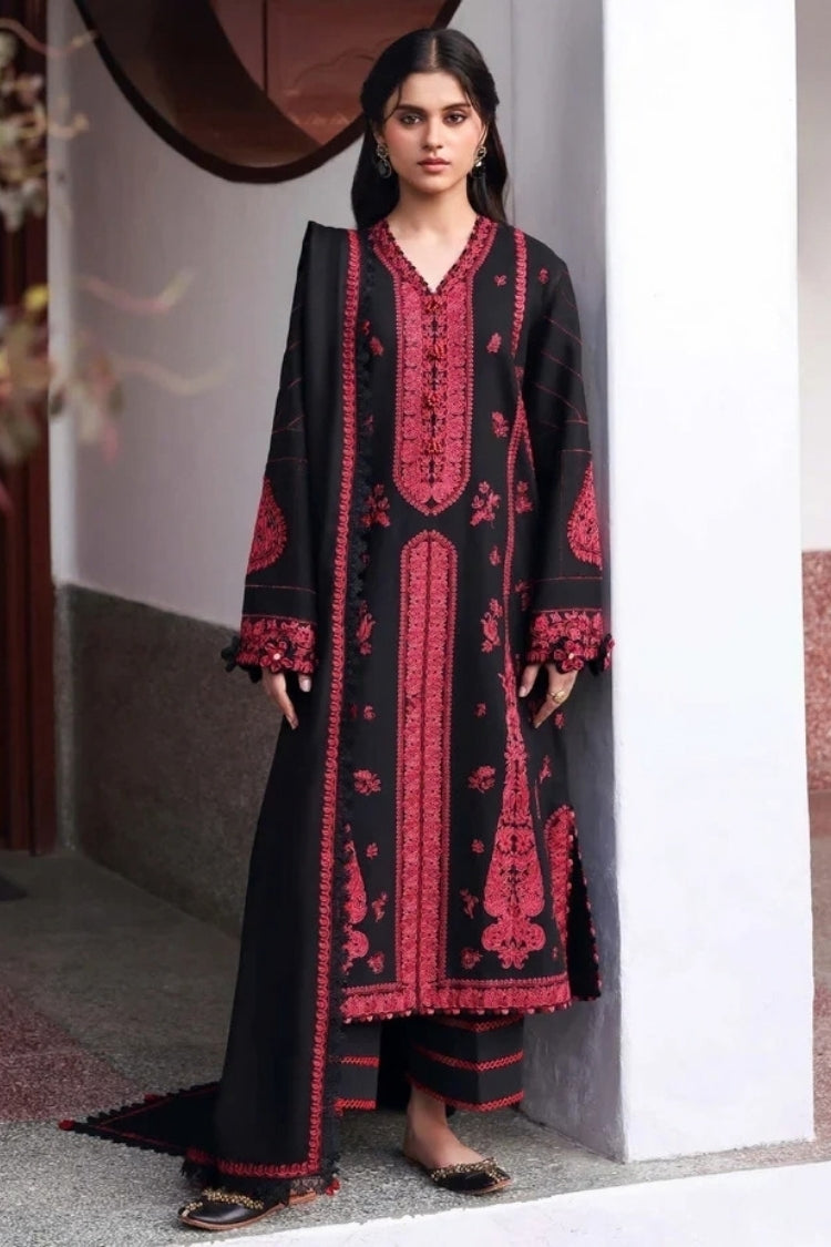 BrandsInn-3PC DHANAK EMBROIDERED SHIRT WITH DHANAK EMBROIDERED SHAWL AND EMB TROUSER-BI-5233