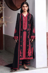 BrandsInn-3PC DHANAK EMBROIDERED SHIRT WITH DHANAK EMBROIDERED SHAWL AND EMB TROUSER-BI-5233